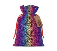 Mosytuky Leopard Neon Rainbow Gradient Print Christmas Burlap Gift Bags With Drawstring Christmas Gift Bags Claus Sack Holiday Bags For Candy Treat Goodie Wrapping Xmas Party Supplies-Medium