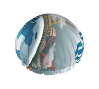 Mosytuky Let'S Go Travel Around The World Print Shower Cap For Women,Elastic And Reusable,Double Waterproof Layers Bathing Hat