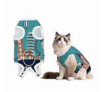 Mosytuky Let's Go Travel Print Dog Surgery Recovery Suit After Spay, Highly-Stretchy Dog Onesie,Dog Onesie Protect Surgical Wound-Small