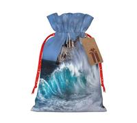 Mosytuky Lighthouse In Havana Print Christmas Burlap Gift Bags With Drawstring Christmas Gift Bags Claus Sack Holiday Bags For Candy Treat Goodie Wrapping Xmas Party Supplies-Small