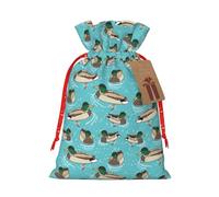 Mosytuky Mallard Ducks Swimming In The Lake Print Christmas Burlap Gift Bags With Drawstring Christmas Gift Bags Claus Sack Holiday Bags For Candy Treat Goodie Wrapping Xmas Party Supplies-Medium