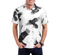 Mosytuky Monochrome Flying Ravens Print Polo Shirts for Men Dry Fit Performance Short Sleeve Shirt Polo Shirt-, Black, 3XL