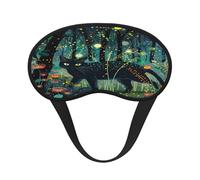 Mosytuky Mystical Black Cat Fireflies Print Sleep Mask for Back and Side Sleeper for Sleeping,Zero Eye Pressure Night Blindfold Ultralight Travel Nap Eye Cover