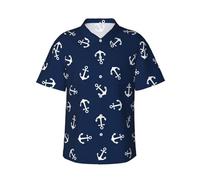 Mosytuky Nautical Themed Simple Anchors Print Hawaiian Shirt for Men Casual Button-Down Shirts Beach Shirts-, Black, XL