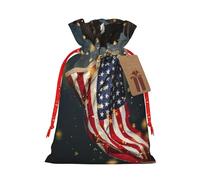 Mosytuky North American Bald Eagle Print Christmas Burlap Gift Bags With Drawstring Christmas Gift Bags Claus Sack Holiday Bags For Candy Treat Goodie Wrapping Xmas Party Supplies-Small