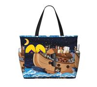 Mosytuky Ocean Scene With Noah'S Ark For Beach Bag For Women Large Beach Tote Bag Waterproof Sandproof Swim Bag With Zipper Pockets Beach Vacation Travel, Black, One Size