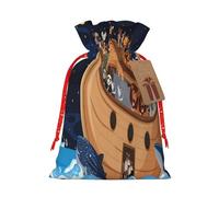 Mosytuky Ocean Scene With Noah'S Ark Print Christmas Burlap Gift Bags With Drawstring Christmas Gift Bags Claus Sack Holiday Bags For Candy Treat Goodie Wrapping Xmas Party Supplies-Small
