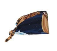 Mosytuky Ocean Scene with Noah'S Ark Print Scrub Cap Working Caps with Upgrade Sweatband Adjustable Hats Head Cover for Women/Men Black, Black, One Size