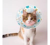 Mosytuky Pet Recovery Collars & Cones for Dogs and Cats After Surgery Adjustable Dog Neck Cone Surgical Elizabeth E-Collar Prevent Biting and Stop Licking Wound (Gold Stars Blue Dots,Medium)