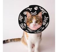 Mosytuky Pet Recovery Collars & Cones for Dogs and Cats After Surgery Adjustable Dog Neck Cone Surgical Elizabeth E-Collar Prevent Biting and Stop Licking Wound (Black White Skull Bone,Small)