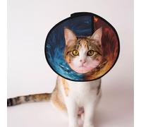 Mosytuky Pet Recovery Collars & Cones for Dogs and Cats After Surgery Adjustable Dog Neck Cone Surgical Elizabeth E-Collar Prevent Biting and Stop Licking Wound (Red and Blue Fire Lion,Large)