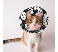 Mosytuky Pet Recovery Collars & Cones for Dogs and Cats After Surgery Adjustable Dog Neck Cone Surgical Elizabeth E-Collar Prevent Biting and Stop Licking Wound (Black White Spooky Ghosts,Small)