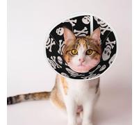 Mosytuky Pet Recovery Collars & Cones for Dogs and Cats After Surgery Adjustable Dog Neck Cone Surgical Elizabeth E-Collar Prevent Biting and Stop Licking Wound (Black White Skull Bone,Large)