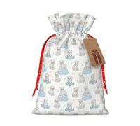 Mosytuky Playful Polar Bear Pals Print Christmas Burlap Gift Bags With Drawstring Christmas Gift Bags Claus Sack Holiday Bags For Candy Treat Goodie Wrapping Xmas Party Supplies-Small