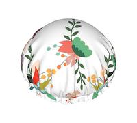 Mosytuky Pretty Floral With Leaves Print Shower Cap For Women,Elastic And Reusable,Double Waterproof Layers Bathing Hat