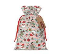 Mosytuky Quirky Santa Reindeer Retro Wave Print Christmas Burlap Gift Bags With Drawstring Christmas Gift Bags Claus Sack Holiday Bags For Candy Treat Goodie Wrapping Xmas Party Supplies-Medium