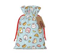 Mosytuky Rabbit Burger Coffee Print Christmas Burlap Gift Bags With Drawstring Christmas Gift Bags Claus Sack Holiday Bags For Candy Treat Goodie Wrapping Xmas Party Supplies-Small