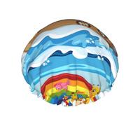 Mosytuky Rainbow Animals On Noah'S Ark Print Shower Cap For Women,Elastic And Reusable,Double Waterproof Layers Bathing Hat
