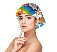 Mosytuky Rainbow Animals On Noah'S Ark Print Silky Satin Bonnet For Sleeping,Hair Bonnet For Women And Men,Adjustable Sleep Bonnet For Curly Hair