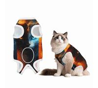 Mosytuky Red and Blue Fire Cat Print Dog Surgery Recovery Suit After Spay, Highly-Stretchy Dog Onesie,Dog Onesie Protect Surgical Wound-Large