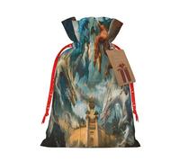 Mosytuky Red Blue Dragon Battle Epic Print Christmas Burlap Gift Bags With Drawstring Christmas Gift Bags Claus Sack Holiday Bags For Candy Treat Goodie Wrapping Xmas Party Supplies-Small