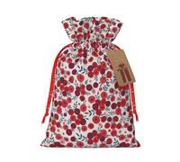 Mosytuky Red Hawthorn Print Christmas Burlap Gift Bags With Drawstring Christmas Gift Bags Claus Sack Holiday Bags For Candy Treat Goodie Wrapping Xmas Party Supplies-Small