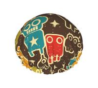 Mosytuky Robot And Monsters Print Shower Cap For Women,Elastic And Reusable,Double Waterproof Layers Bathing Hat