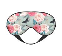 Mosytuky Roses and Butterflies Print Sleep Eye Mask Blindfold with Elastic Strap Headband, Soft Eye Cover Eyeshade for Night Sleeping, Travel