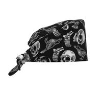 Mosytuky Skull Bird Bat Spider Print Scrub Cap Working Caps With Upgrade Sweatband Adjustable Hats Head Cover For Women/Men