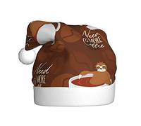 Mosytuky Sloths Need More Coffee Santa Hat- Christmas Thicken Comfort Velvet Hat For Kid Adult Children Men Women For Christmas New Year Festive Holiday Party
