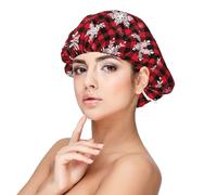 Mosytuky Snowflakes On A Buffalo Plaid Christmas Print Silky Satin Bonnet For Sleeping,Hair Bonnet For Women And Men,Adjustable Sleep Bonnet For Curly Hair