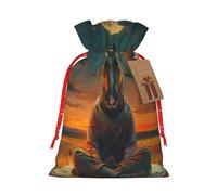 Mosytuky Sunset Prairie Meditating Horse Print Christmas Burlap Gift Bags With Drawstring Christmas Gift Bags Claus Sack Holiday Bags For Candy Treat Goodie Wrapping Xmas Party Supplies-Small