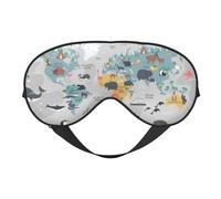 Mosytuky The World Map with Cartoon Animals Print Sleep Eye Mask Blindfold with Elastic Strap Headband, Soft Eye Cover Eyeshade for Night Sleeping, Travel