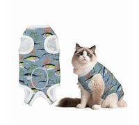 Mosytuky Various Wild Sea Fish Print Dog Surgery Recovery Suit After Spay, Highly-Stretchy Dog Onesie,Dog Onesie Protect Surgical Wound-Small
