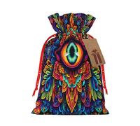 Mosytuky Vibrant Psychedelic Eye Print Christmas Burlap Gift Bags With Drawstring Christmas Gift Bags Claus Sack Holiday Bags For Candy Treat Goodie Wrapping Xmas Party Supplies-Medium