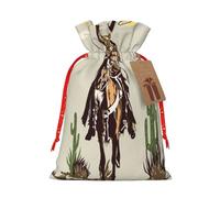 Mosytuky Vintage Cowboy Riding Horse Print Christmas Burlap Gift Bags With Drawstring Christmas Gift Bags Claus Sack Holiday Bags For Candy Treat Goodie Wrapping Xmas Party Supplies-Small