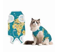 Mosytuky World Map with Landmarks Print Dog Surgery Recovery Suit After Spay, Highly-Stretchy Dog Onesie,Dog Onesie Protect Surgical Wound-Large