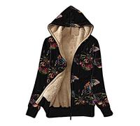 MOSZ Women Fall Winter Warm Hoodie Fleece Lined Zip Up Sweatshirt Jacket Coat Ladies Loose Butterfly Print Cardigans Fleece Tops Long Sleeves Front Pockets Red