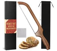 MOTAIPEAK Bread Bow Knife for Homemade Sourdough, 15.5" Sapele Wood Serrated Knife, Premium Stainless Steel for Bread, Bagels, Fruits, Adjustable for Left and Right Hand Use