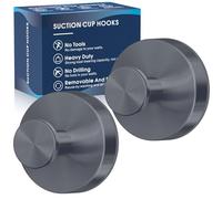 MOTAIPEAK Suction Cup Hooks for Shower,2Pcs Shower Hooks for Inside Shower,No Drill Towel Hooks for Bathroom Wall,Kitchen,Glass,Mirror,Tile to Hang Towels,Robes,Loofah-Grey