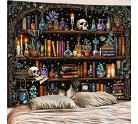 Motanber Witchy Bookshelf Tapestry Gothic Skull Library Tapestries Wall Hanging Magic Vine Dark Academia Goth Skeleton Plant Potion Book Extra Large Tapestry for Bedroom Living Room Dorm 90x68 inch