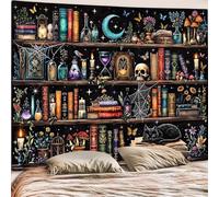Motanber Witchy Bookshelf Tapestry Magic Gothic Witch Library Tapestries Wall Hanging Vintage Mushroom Skull Black Cat Dark Academia Book Extra Large Tapestry for Bedroom Living Room Dorm 90x68 inch