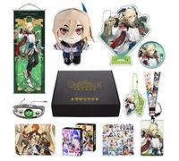 MOTAO Genshin Impact Box Merch Set - Plush Doll, Poster, Mouse Pad, Stand Figure, Bracelet, Badge, Keychain, Card Holder, 30 Lomo Cards, 50 Stickers (Kaveh)
