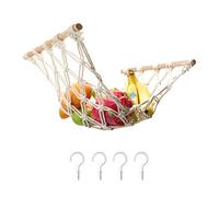 Motarna Hanging Fruit Hammock with Hooks, Hanging Fruit Basket Under the Kitchen Cabinet for Storing Banana Fruits, Hand-Woven Lace Hanging Basket for Kitchen Décor(Rectangle)