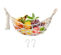 Motarna Hanging Fruit Hammock with Hooks, Hanging Fruit Basket Under the Kitchen Cabinet for Storing Banana Fruits, Hand-Woven Hanging Basket, Valentine's Gifts for Kitchen Décor, Oval