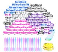 MotBach 100 Pcs 3g Empty Plastic Containers with Lids,Tiny Makeup Sample Containers Small Pot Jars Clear Round Cosmetic Jars with 20 Pcs Mini Spatulas for Liquid Sample Powder Creams (Colored Lid)