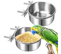 MotBach 2 Pack Bird Feeding Bowls Cups Parrot Food Water Dishes, Stainless Steel Bird Bowl Cup Dish with Clamp, Birdcage Feeder Pet Cage Bowls for Parrot Cockatiel Budgie Conure Parakeet Small Animal