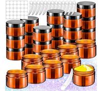 MotBach - 24 Pack 1oz 30ml Amber Plastic Jars Small Empty Round Cosmetic Jars Refillable Leak Proof Travel Cosmetic Containers with Lids