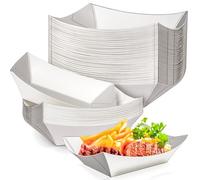 MotBach 50 Pack 2Lb Paper Food Boat Trays Disposable Paper Boat Plate Containers, White Kraft Food Serving Tray Boats Baskets for Snack Popcorn Dessert BBQ Hot Dog Burger Sandwich Taco Fries Nacho