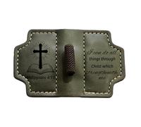 MOTEERLLU Bygone Mark Personalized Magnetic Leather Bookmark Pen Holder, Christian Gifts, Inspirational Bible Book Marks for Reading Women, Men, Teachers, Book Lover(Green Philippians4:13)